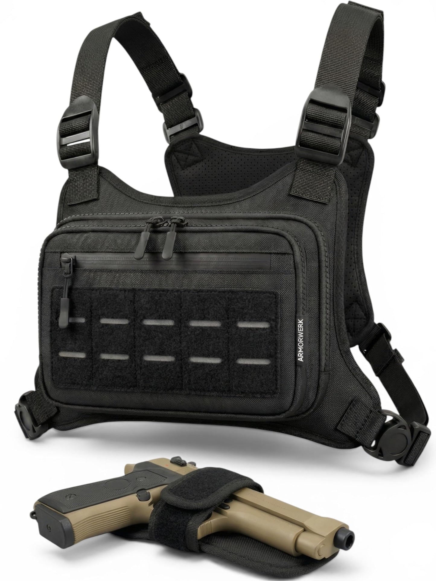 ARMORWERK CCW Chest Pack for Men & Women, Adjustable Chest Pack for Running, Hiking, Cycling & Travel, Front Storage Bag with Secure Zip Pockets for Workouts, Walking, Travel & Everyday Carry Daily