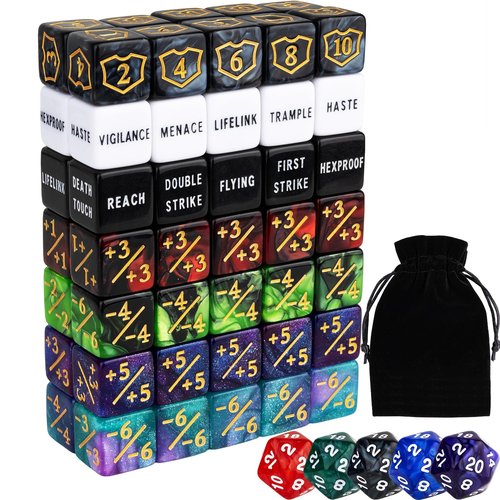 75 Pieces Magic Keyword Counter Dice MTG Counters Dice Set Bulk Ability Life Buff Plus 1 Tokens for MTG, TCG, Cards Gaming Accessories