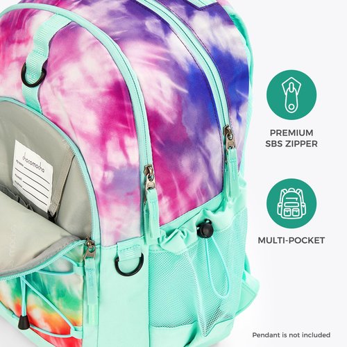 Choco Mocha Tie Dye Backpack for Teen Girls, Travel School Backpack for Girls Middle School Large Bookbag 18 Inch, Teal Green