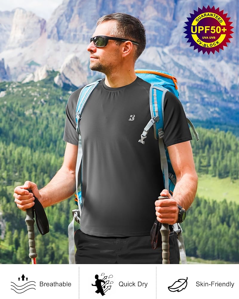 Roadbox Men's Rash Guard Dark Gray XL - UPF 50+ Quick Dry Swim Shirt for Surfing & Beach