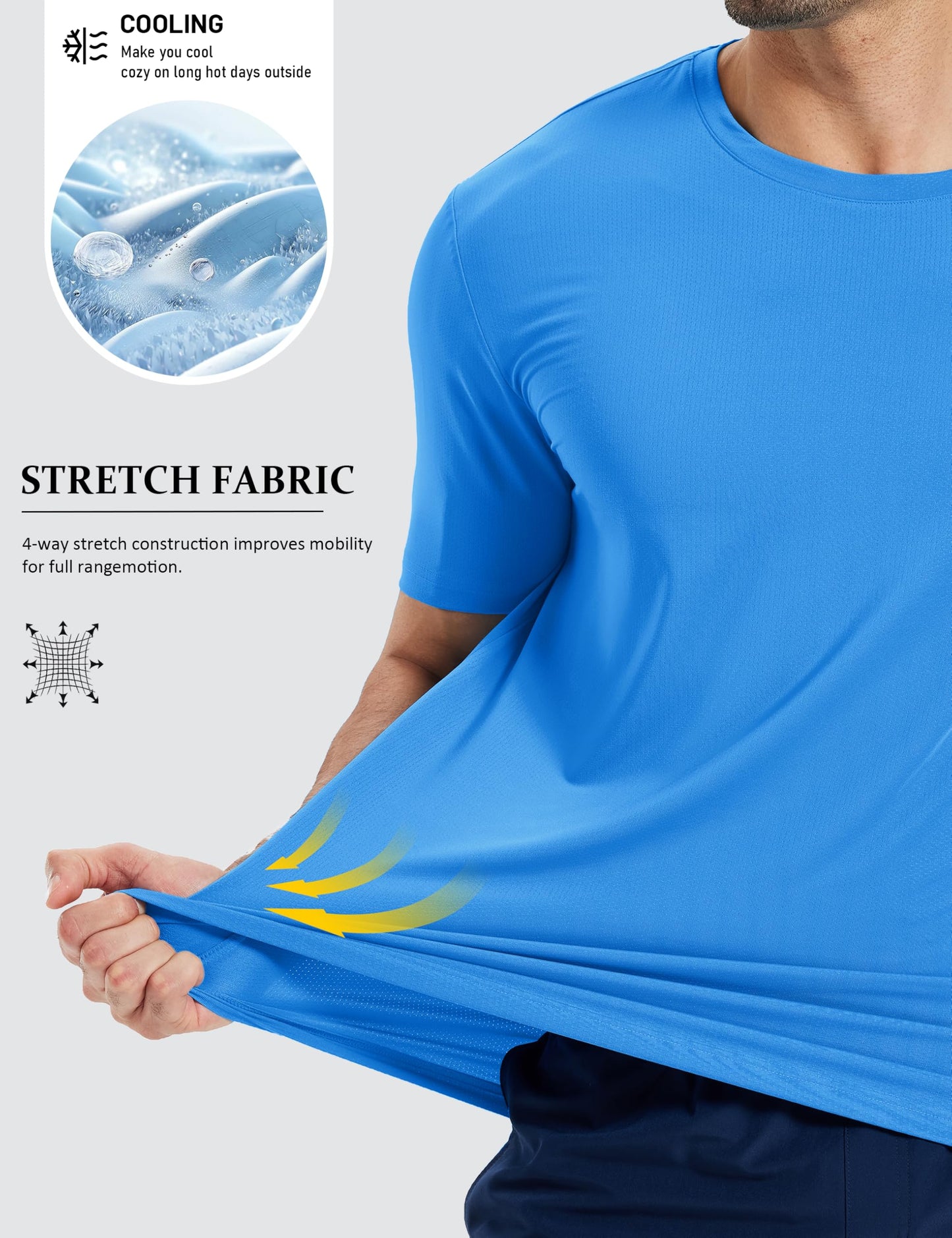 MAGCOMSEN Running Shirts for Men Athletic Dry Fit Short Sleeve Shirt Workout Gym Travel Tshirt Moisture Wicking Mesh Cooling T-Shirts Azure L