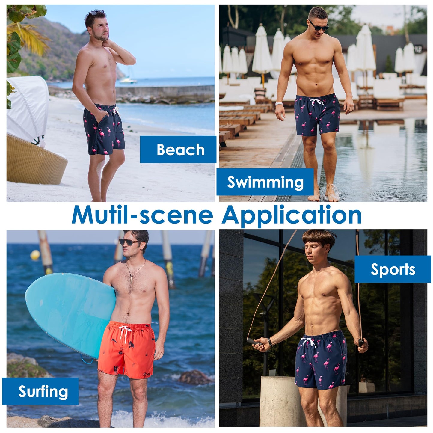 XOMZG Men's Swim Trunks, 2 in 1 Bathing Suits Quick Dry Beach Hawaiian Board Shorts with Pockets