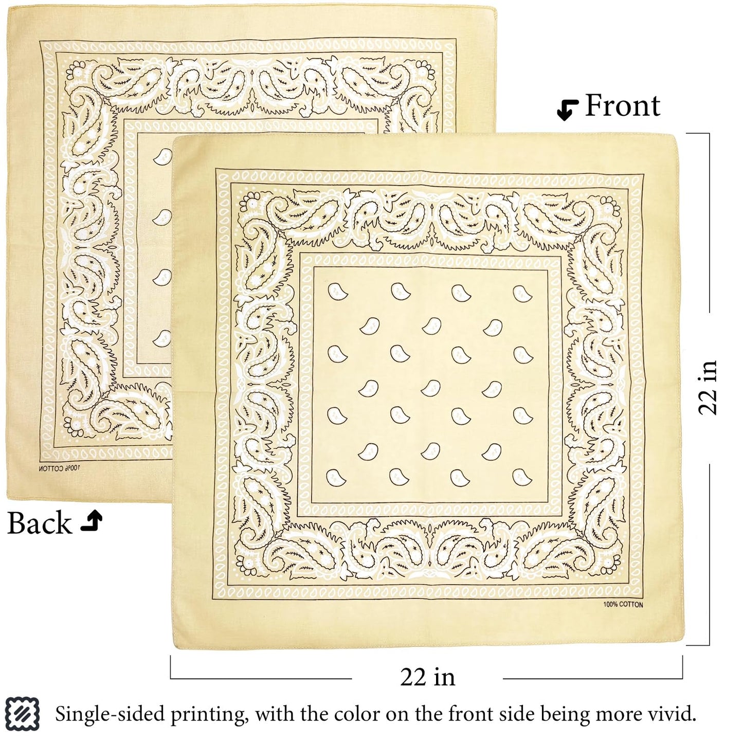 Gorgeous Island 4 Pack 100% Cotton Bandanas 21.5x21.5 inches - Black/White/Cream/Brown