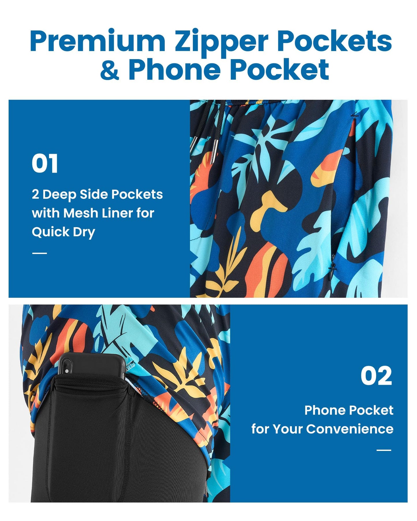 maamgic 2 in 1 Mens Swim Trunks 7 Inch Swim Shorts Swim Suits Board Shorts