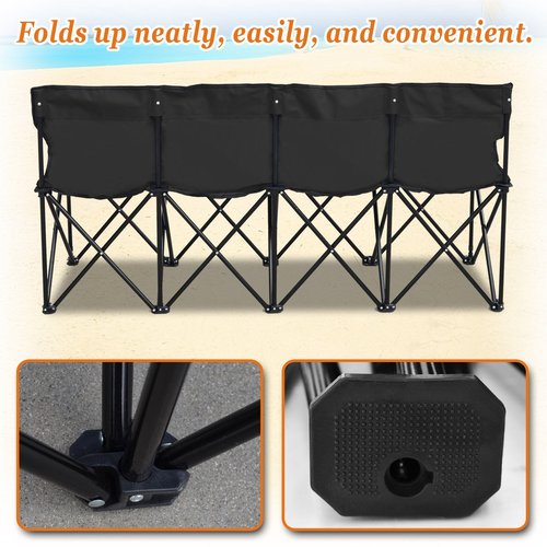 Strong Camel Folding Portable Team Sports Sideline Bench 4 Seater Outdoor Waterproof Carry Bag (Black)