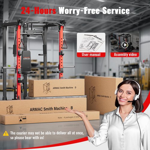 ARMAC Smit Machine, Multi-Functional Power Cage for Home Gym, 2000LBS Squat Rack with Two LAT Pull-Down Systems, Cable Crossover Machine and and More Cable Attachment (Black)