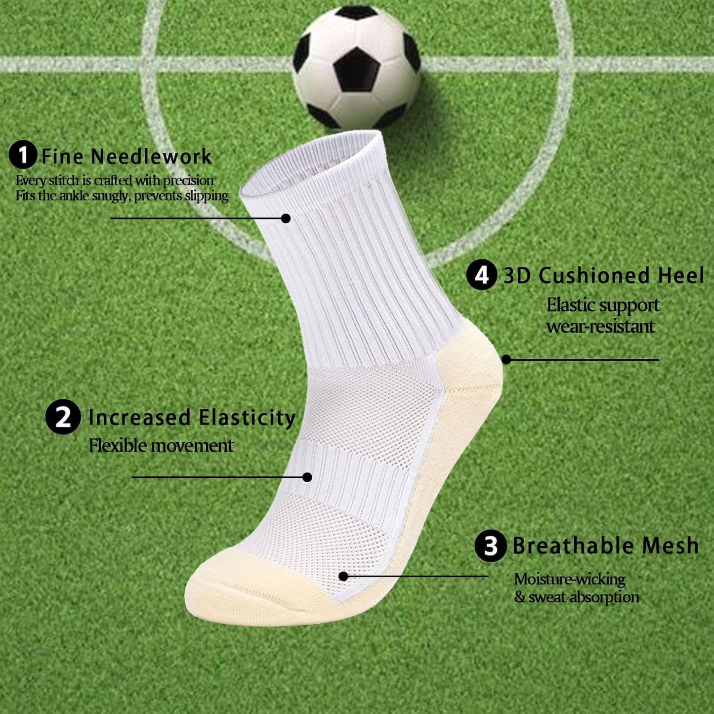 2/4 Sets Youth Grip Soccer Socks with Shin Guard Sleeves Kids Sleeve Socks for Boys Girls 7-14 for Soccer Basketball