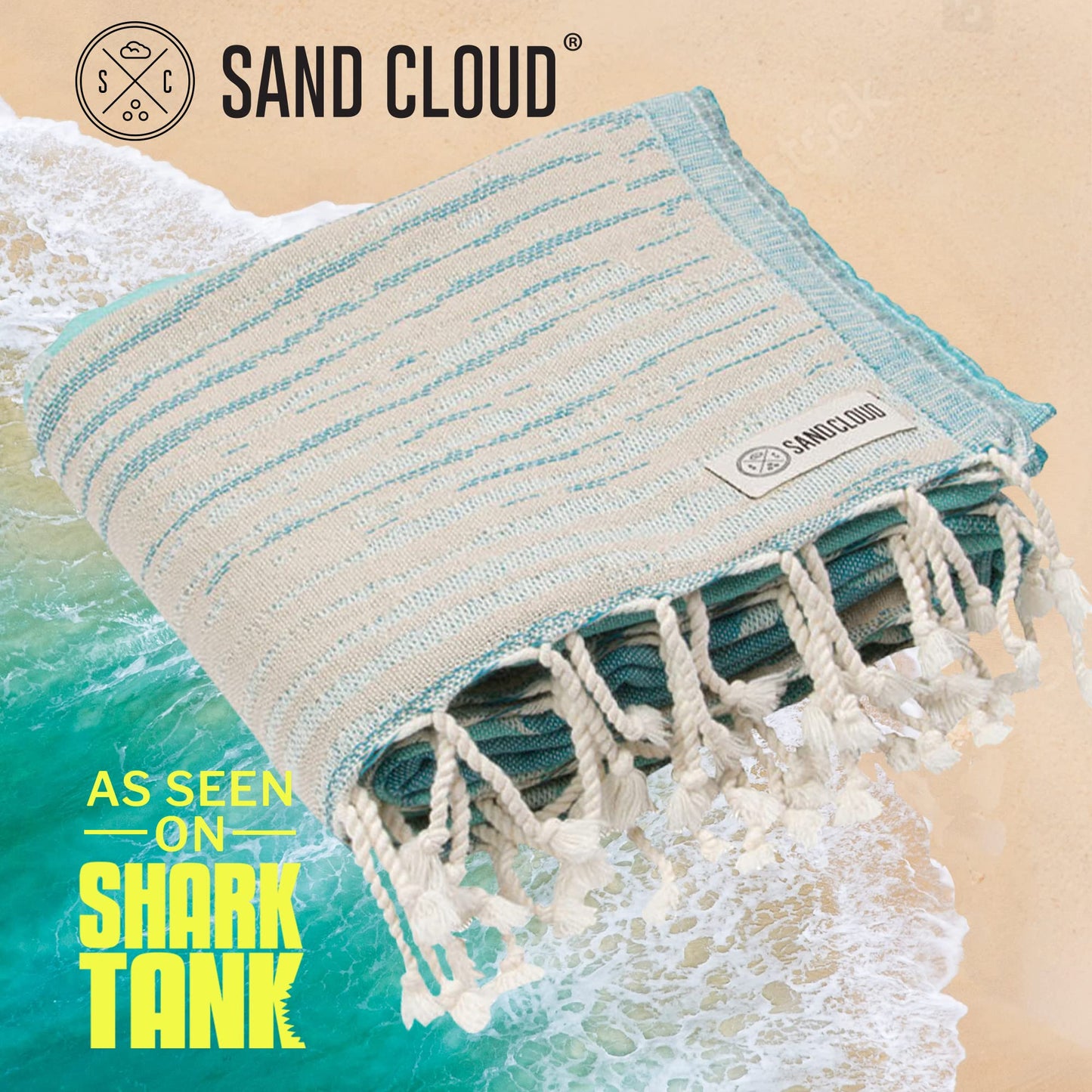 Sand Cloud Turkish Beach Towel - Sand Resistant - 100% Organic Turkish Cotton Yarn - Quick Dry Towel for Beach, Picnic Blanket or Throw - As Seen on Shark Tank - Waves