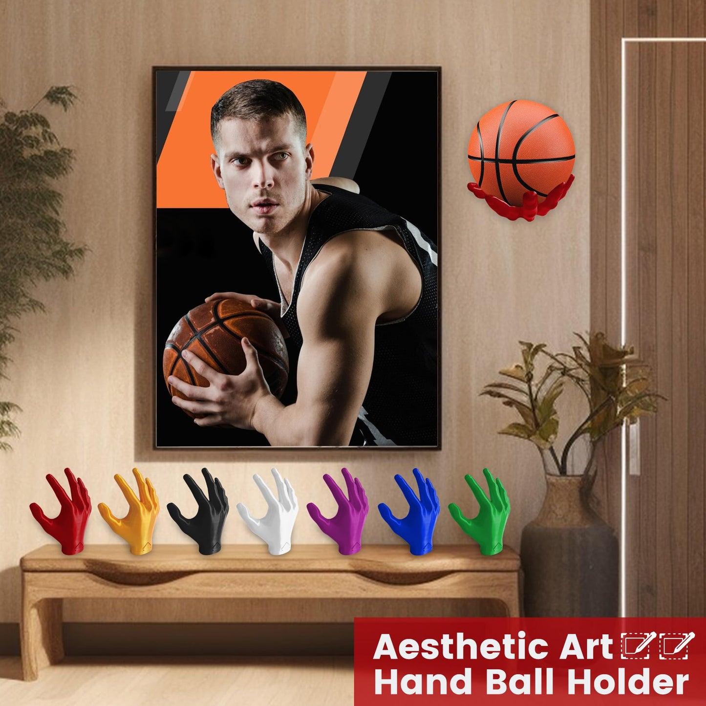 Basketball Holder – Handmade Ball on Wall Sculptures Mount Display Stand for Basketballs, Footballs & Sports Memorabilia – Perfect Man Cave Decor & Game Room Organizer (Pink)