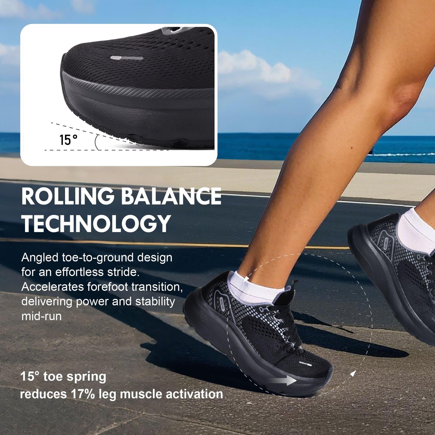 JACKSHIBO Wide Toe Box Shoes Women Arch Support Wide Sneakers for Running Walking Athletic Tennis Orthopedic Plantar Fasciitis Workout with Thick Cushion Zero Drop Sole Width Shoes Black