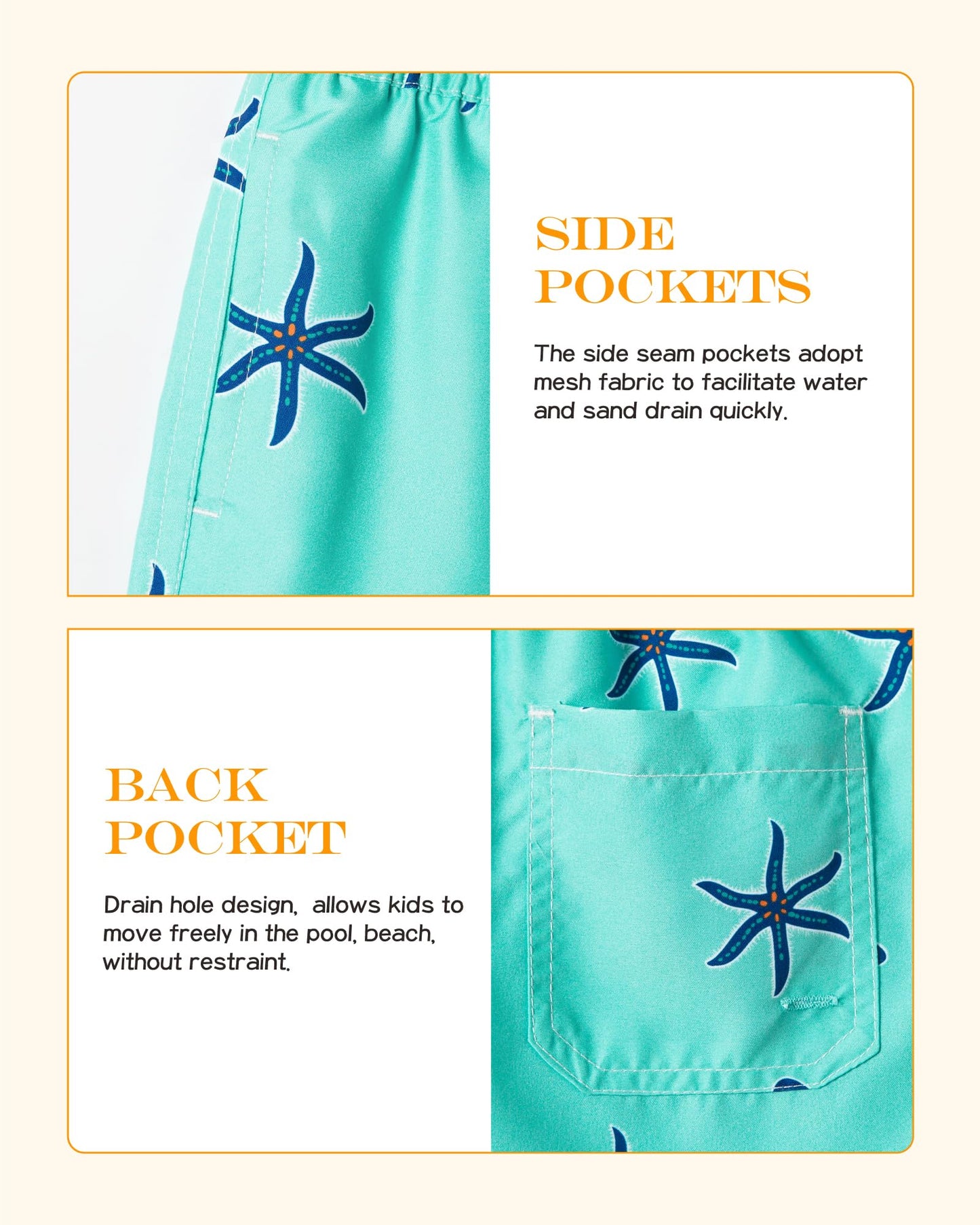SURF CUZ Little Boys Swim Trunks UPF 50+ Toddler Beach Shorts Swimsuit Kids Quick Dry Swimwear(Starfish, 7)