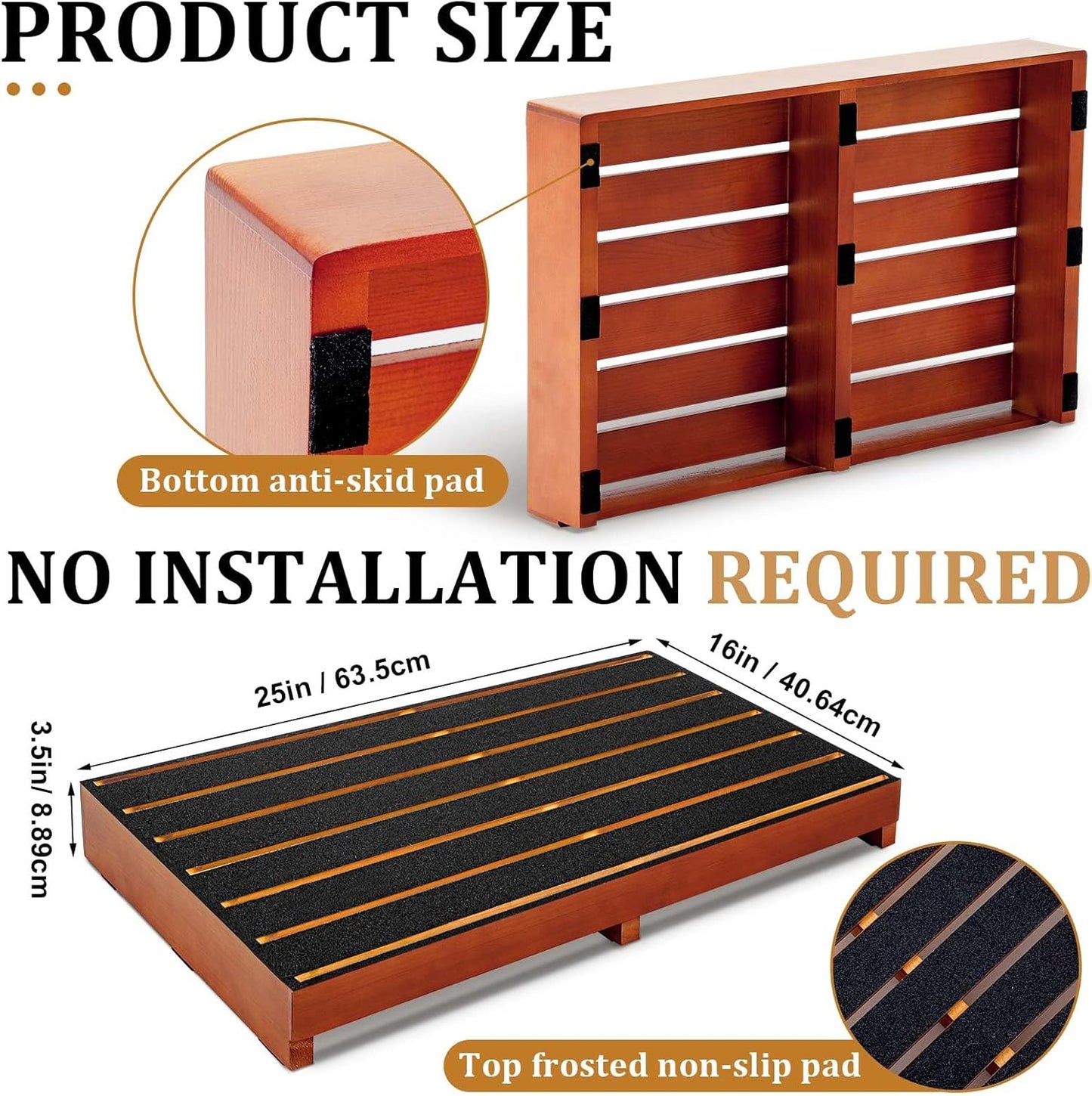 16 x 25 x 3.5 in One Step Stool for Elderly with Non-Slip Rubber Tape, Heavy Duty Wooden Platform Mobility for Seniors Adults,300 Lbs Portable Bedside Outdoor Steps for Handicap,Porch Garden Rv