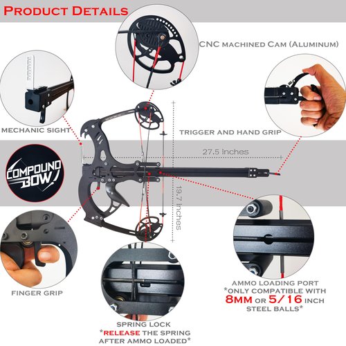 Joojeers 50 Burst Rapid Fire Ball Bearing Compound Bow Kit, 40 LBS Draw Weight 330+FPS Hunting Slingshot Compound Bow Shoots Steel Balls, Heavy Sling Shot Bow for Adults.