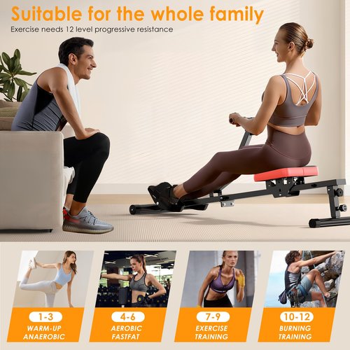 SogesGame Rowing Machine, Rower Machine with 12 Levels of Resistance for Complete Body Workouts, Low-Impact, Indoor Exercise Rower Machine with Digital Monitor, Home Gym Equipment