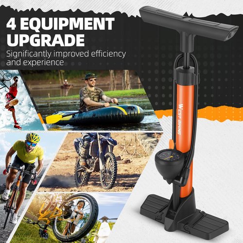 Bike Floor Pump, Bikes Pump with Gauge,Bicycle Air Pump with High Pressure 160 Psi, Bike Tire Pumps with Presta Schrader Valves, Bicycle Air Pump with Gauge, Fits Road Bikes MTB E-Bike, Ball (Orange)