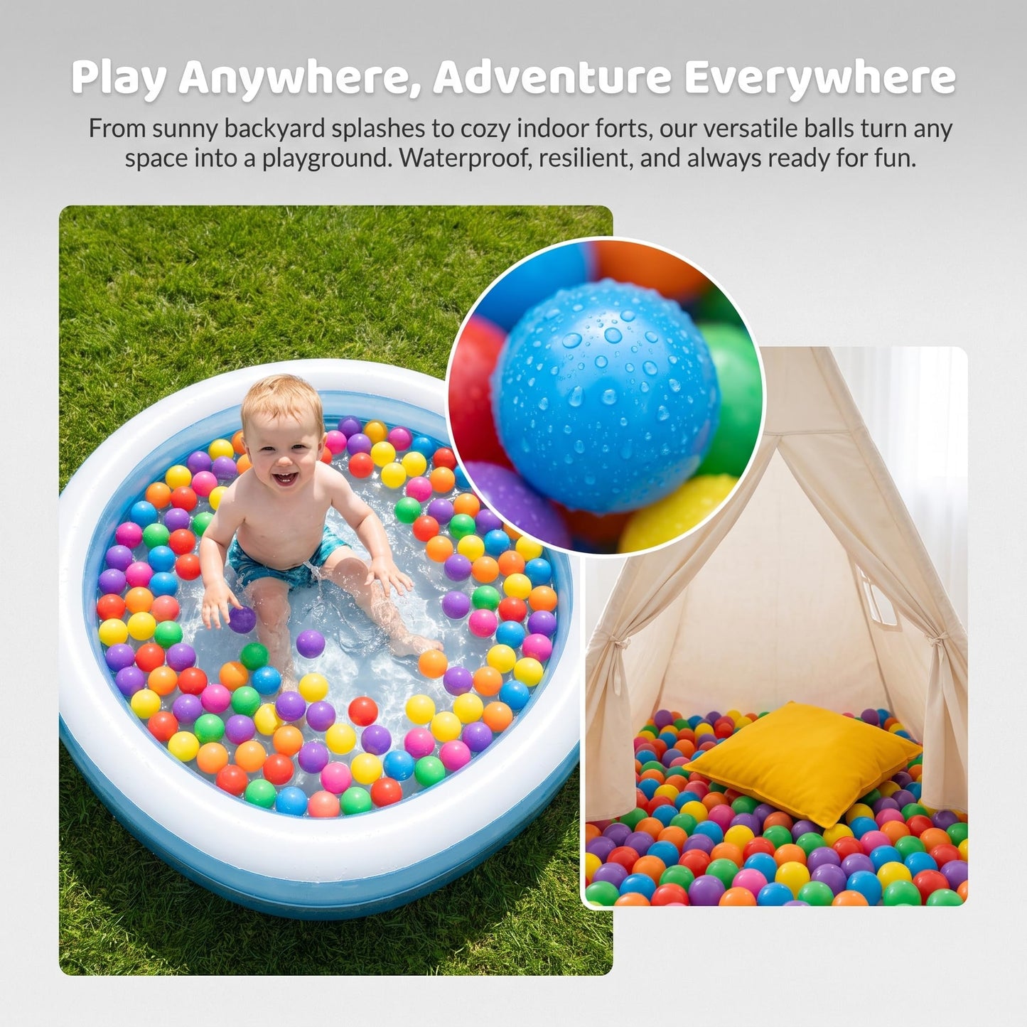 LANGXUN 50 100 200 Balls Soft Plastic Ball Pit Balls for Kids, Gift for Baby Toddler Birthday Christmas, Ball Pit Play Tent, Baby Kiddie Pool Water Toys, Party Decoration