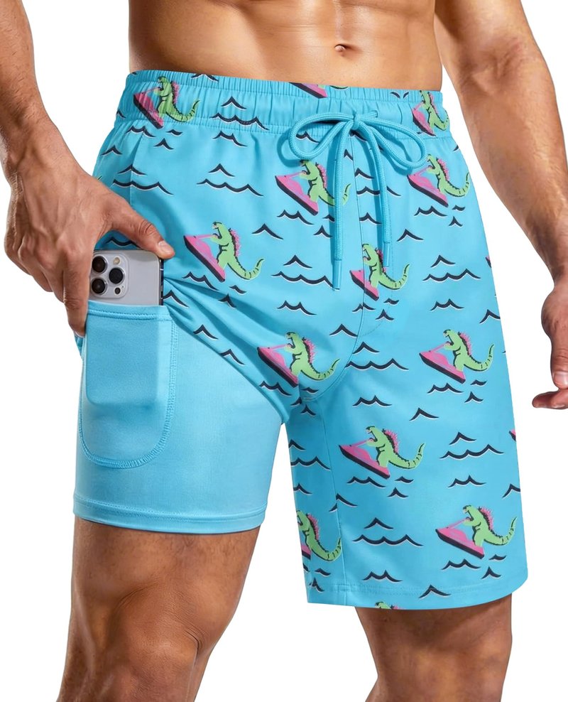 CoozySphere Mens 7 Inch Swim Trunks with Compression Liner and Zipped Pocket Quick Dry Board Shorts Bathing Suit for Beach