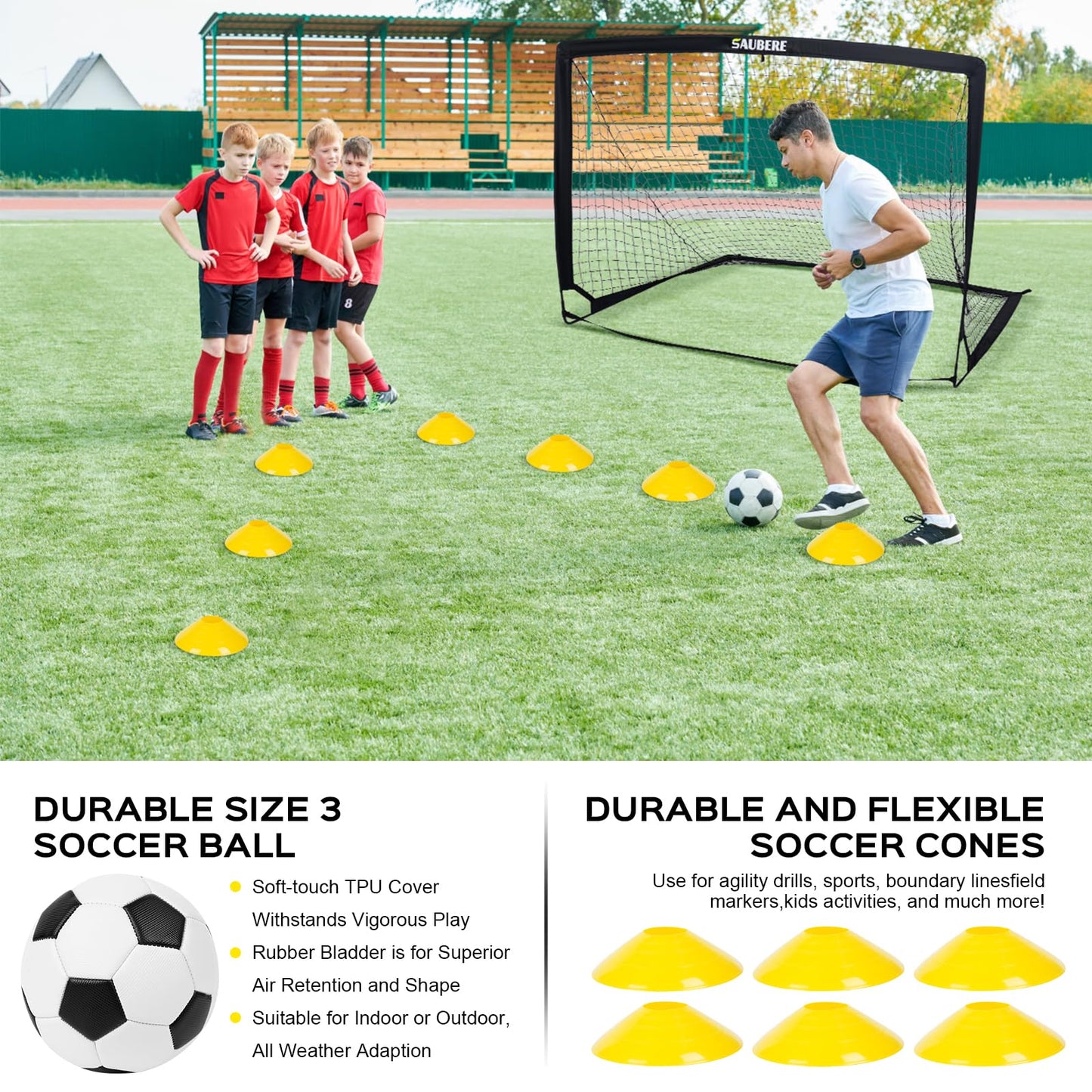 6x4 ft Kids Soccer Goals for Backyard Set of 2- Portable Pop Up Soccer Net for Backyard for Kids Toddler Youth, Soccer Training Equipment+ Soccer Goal Target, Ball and Cones, Outdoor Soccer Games