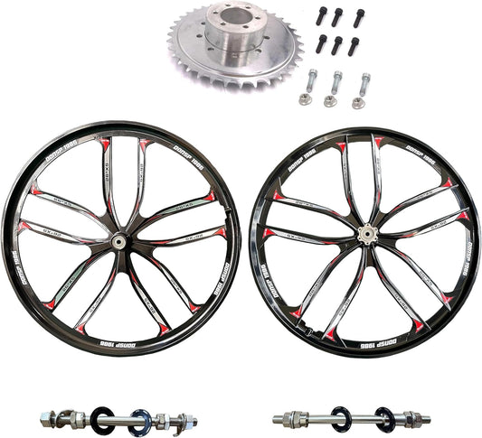 26 inch 10 Spokes Mag Wheel Set Rims Front & Rear 100x135mm & Rear Adapter 36T Sprocket, 26" Magnesium Cycling Bike Wheels Rim (Black) Disc Brake for Beach Cruisers, MTB's Road Bicycle