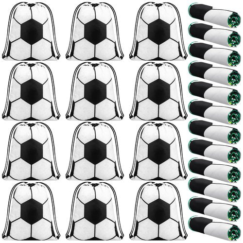 SmoothNovelty 24 Pcs Sport Party Favors with 40 x 12 Inch Soccer Cooling Towels and 13 Inch Soccer Ball Drawstring Backpack Microfiber Ice Towels String Bag for Athletes Gym Camp Team Gifts