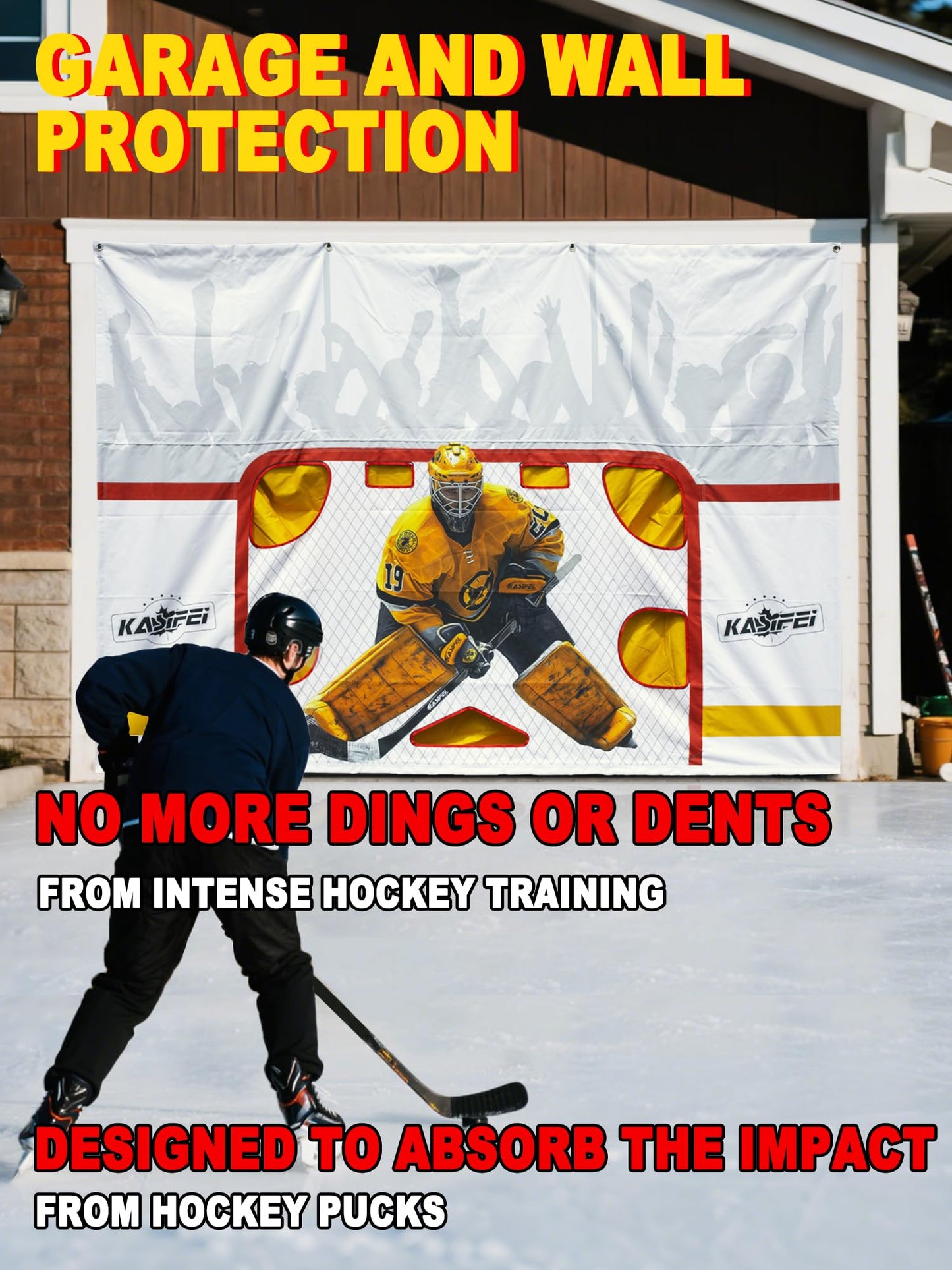 kasifei – 7' x 10' Heavy Duty Hockey Shooting Tarp – Built-in Shooter Tutor – Great Hockey Net Replacement – Training Equipment for All Skill Levels - Garage & Wall Protection