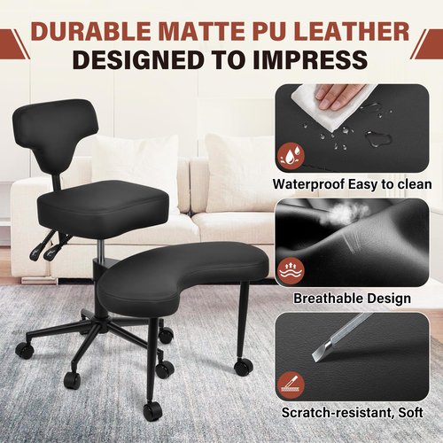 Meditation Chair Plus, Cross Legged Chair with Wheels, ADHD Chair, Criss Cross Desk Chair with Lumbar Support and Adjustable Stool, Flexible Design for Fidgety Sitters, Black