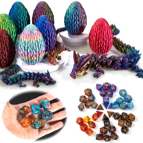 DND Dice Set (7 Pieces) and 3D Printed Dragon Egg, Fidget Toys, Surprise Egg and Polyhedral Dice Set With Gift Box, Playing Game for RPG DND MTG