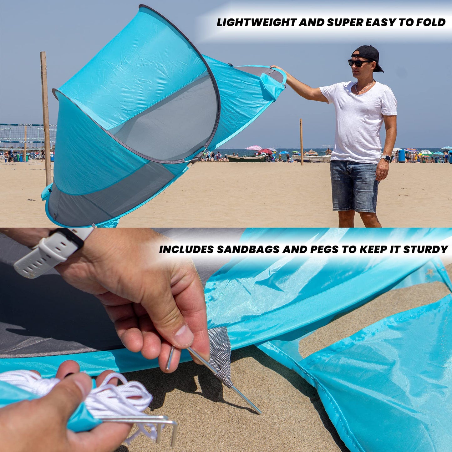 Zento Deals Large Instant Pop Up Beach Tent - 3-4 Person Sun Shade Shelter with UV Protection - Tent with Carry Bag for Outdoor Activities - Easy Setup Windproof Waterproof Beach Canopy Cabana