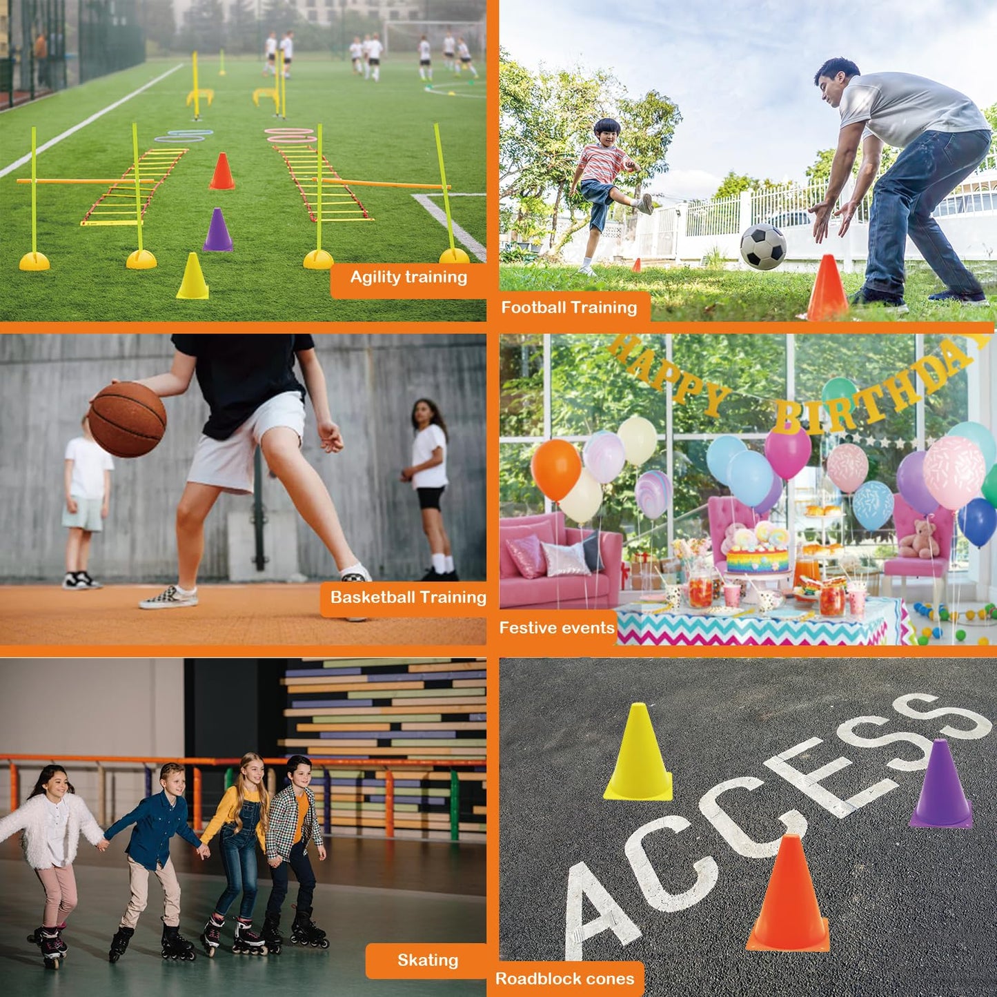 12Pcs Soccer Cones, 7" Soccer Cones for Training, Multicolor Cones Sports Soccer Training Cones, Field Cones for Skating Basketball Football Drills Practice(7",12Pcs)
