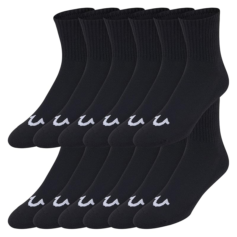 True Religion Men’s Mid Crew Socks – 12 Pack, Black