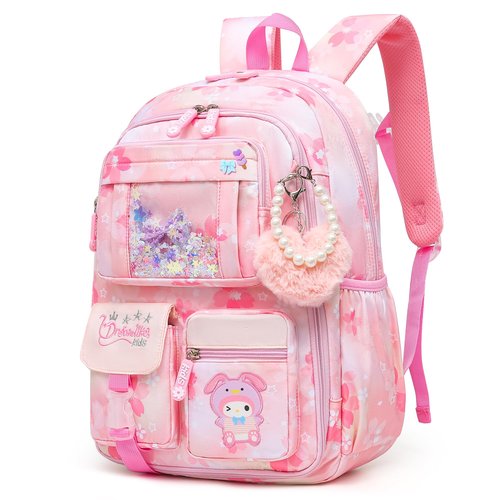 Alrisg Lovely Girls Backpack School Bag for Students Kids Book Bag with Multiple Pockets Splash-proof Children's Backpack（17inch Pink）