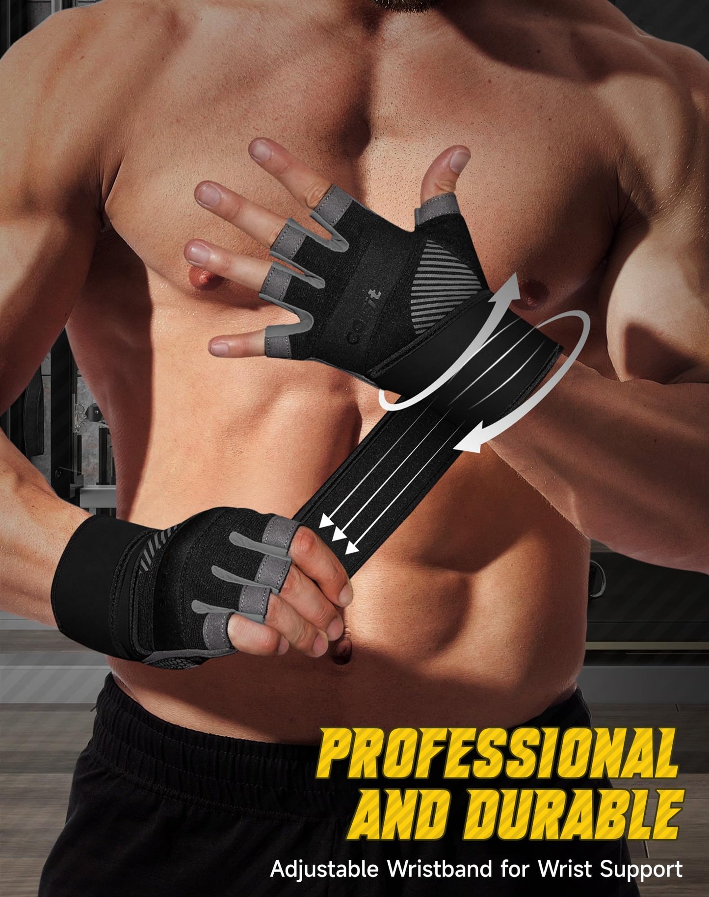 COFIT Breathable Workout Gloves, Antislip Weight Lifting Gym Gloves for Men Women with Wrist Wrap Support, Superior Grip & Palm Protection for Weightlifting, Fitness, Exercise, Training - Black XL