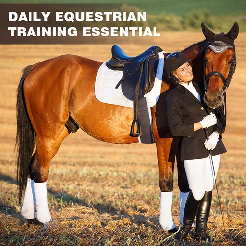 Yeyeplum Brown English Girth for Horses Sizes 44-52 Inch Fleece Padded Dressage Horse Girth for English Saddle, Double Elastic and Stainless Steel Buckles, Horse Competitions Riding(46 Inch)