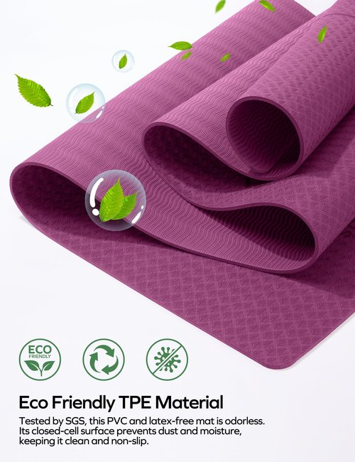 Ewedoos Eco Friendly Yoga Mat with Alignment Marks TPE Non Slip Hot Yoga Mat Thick 1/4'' Anti-Tear Surfaces Exercise Mat for Home Workout Fitness Pilates