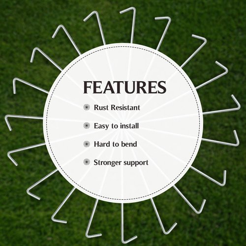 Tent Stakes For Outdoor Camping Heavy Duty Metal, Galvanized Rust-Free Yard Stakes, 10 Garden Edging Fence Hook | Garden Stakes For Gardening & Canopies, Tent Pegs - By Ram-Pro