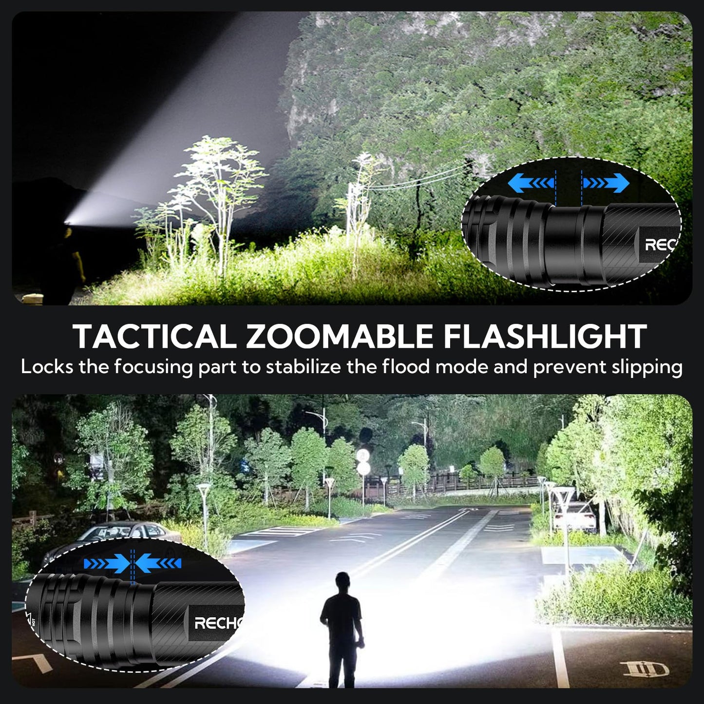 S2000 LED Tactical Flashlight 2000 Lumens | High Powered AA Battery Operated Flashlights with 3 Modes & Zoomable | IP67 Waterproof Powerful Handheld Flashlight for Camping, Emergency, Hiking (1 Pack)