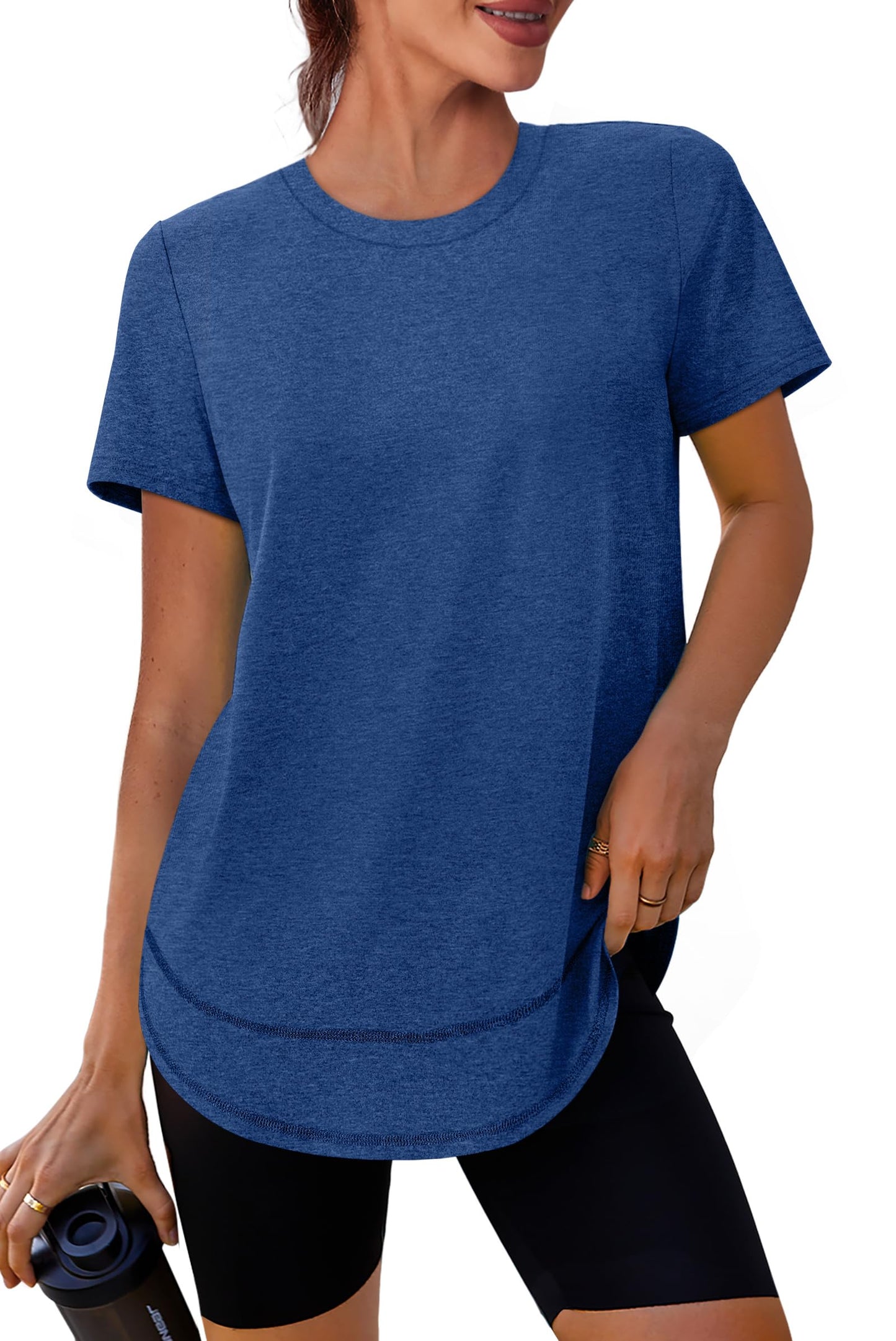 Short Sleeve Shirts for Women Workout Pilates Outfits Tennis Summer Tops 2026 Beach Vacation Clothes Navy M