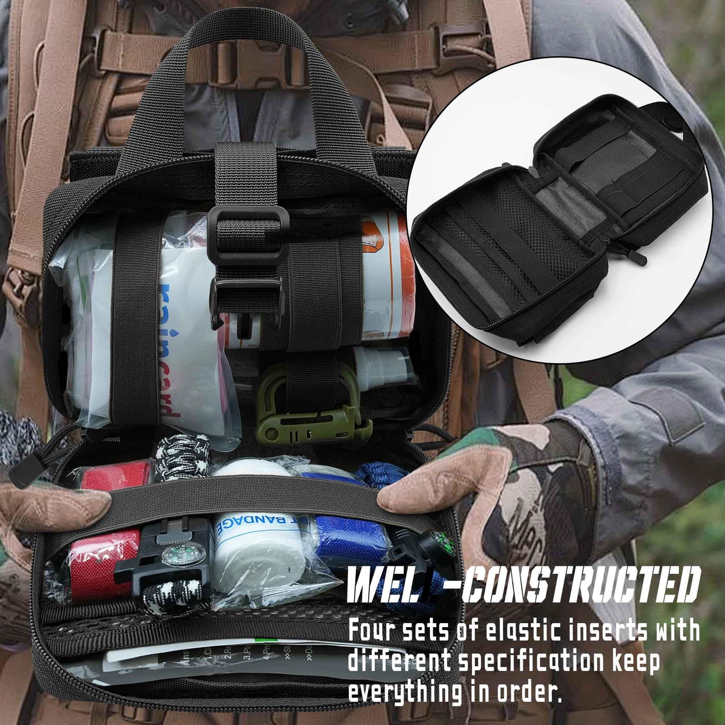 Molle Admin Pouch，1000D Laser Cut Multi Layer Tactical Tool Belt Pouch, Molle Utility Medical EMT Organizer with TQ Tourniquet Holder for Backpack Vest