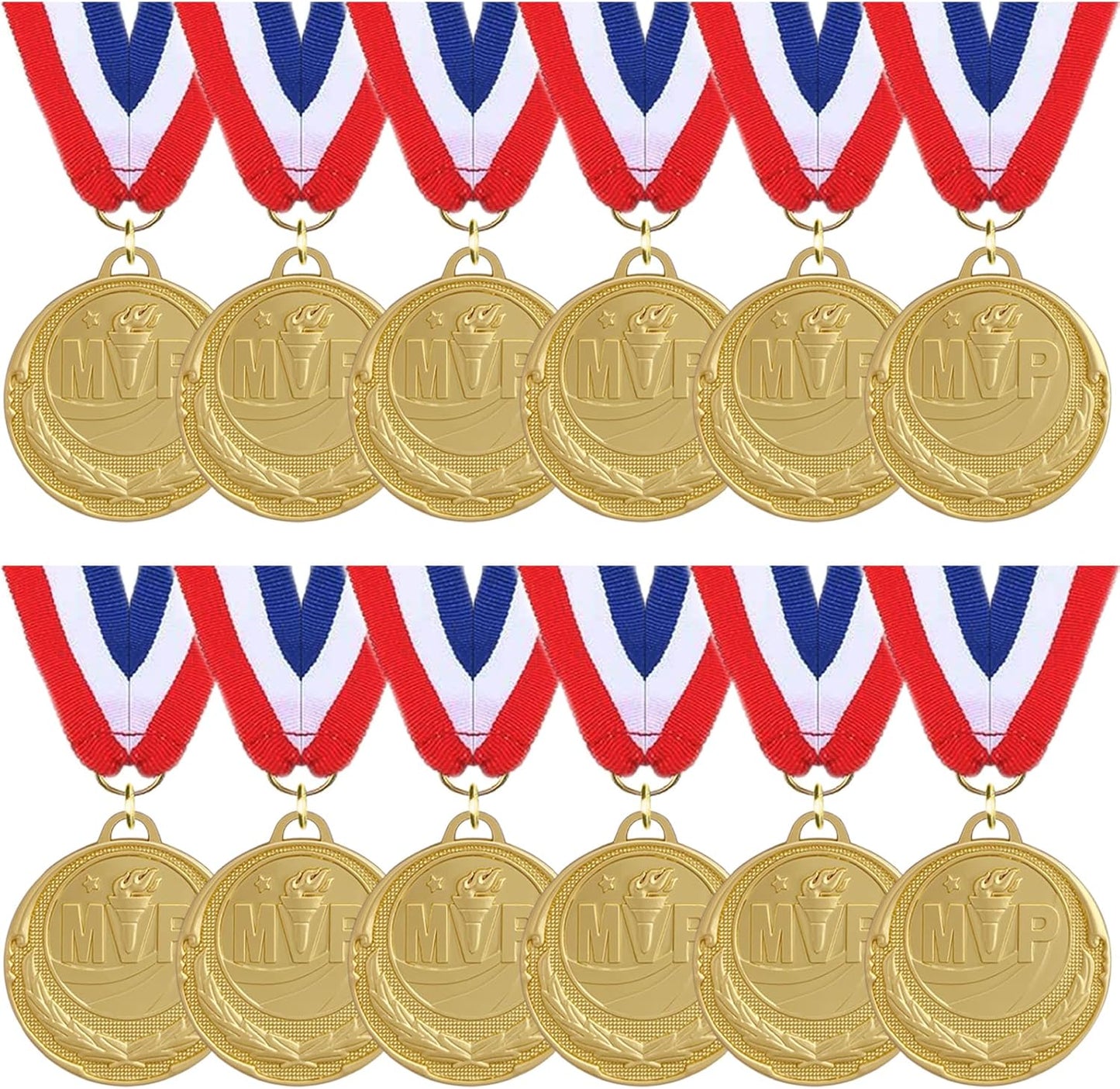 12 Pieces Gold Medals for Awards - Winner Medal Metal with Neck Ribbon Prizes for Kids, Adults, Sports Day, Spelling Bees, Competitions, Party, 2 Inches
