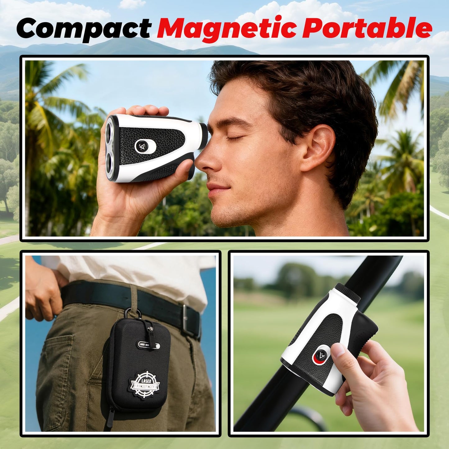 Golf Laser Rangefinder with Slope, 7X Magnification, 1200 Yard Distance Measuring Range Finder with High-Precision Flag Pole Locking Vibration Function Slope Mode Continuous Scan,External Slope Switch