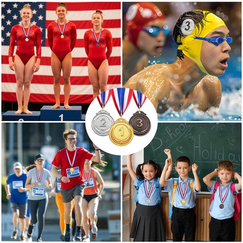 VICROIC 6 Pcs Gold Silver Bronze Award Medals for Kids Adults, 1st 2nd 3rd Winner Metal Medals, Gold Silver Bronze prizes for Classroom, Sports, Competitions, Tournaments, Party, 2 Inches (6)