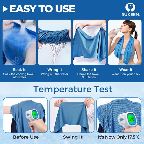 Sukeen Cooling Towels 6 Pack (40"x12"), Cooling Towels for Neck and Face, Quick Dry Sport Camping Cooling Towel, Cold Towel for Hot Weather