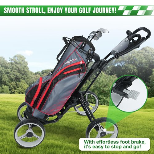 XDriveMax 4 Wheel Golf Push Cart - Aluminum Frame Lightweight, One-Step Foldable Compact Design, Portable Golf Bag Caddy with All-Terrain Wheels