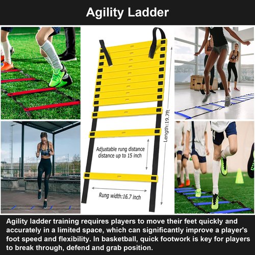 Soccer Training Equipment, Football Practice Aids with Training Mat, Resistance Bands, Ladder, Cones, Improve Agility, Footwork and Coordination (35"*23" Soccer Training Mat, Agility ladder, Disc Cones * 10, Resistance Bands)