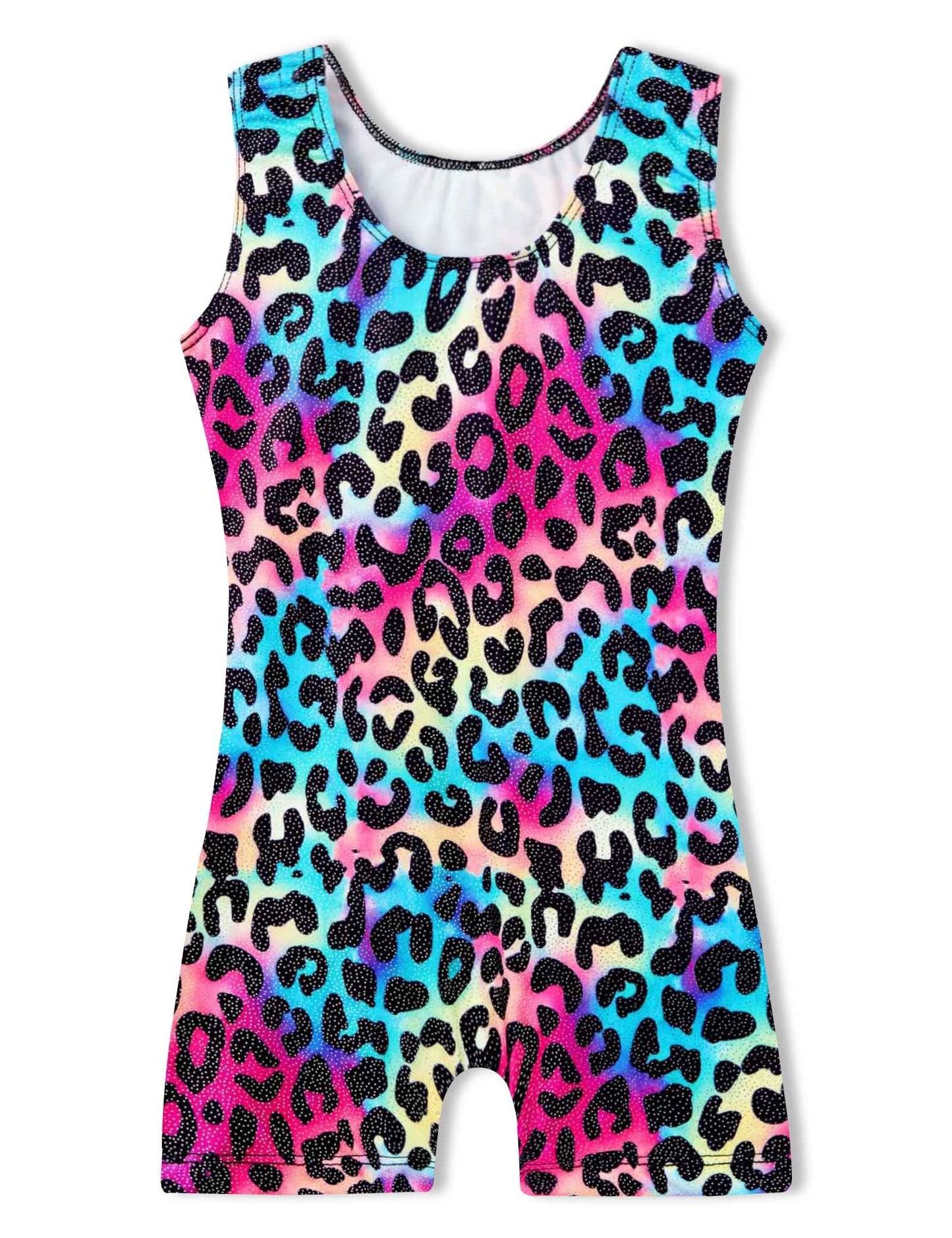 Domusgo Girls Gymnastics Leotards Size 9-10 Years Old Shiny Rainbow Leopard Biketard One Piece Unitards