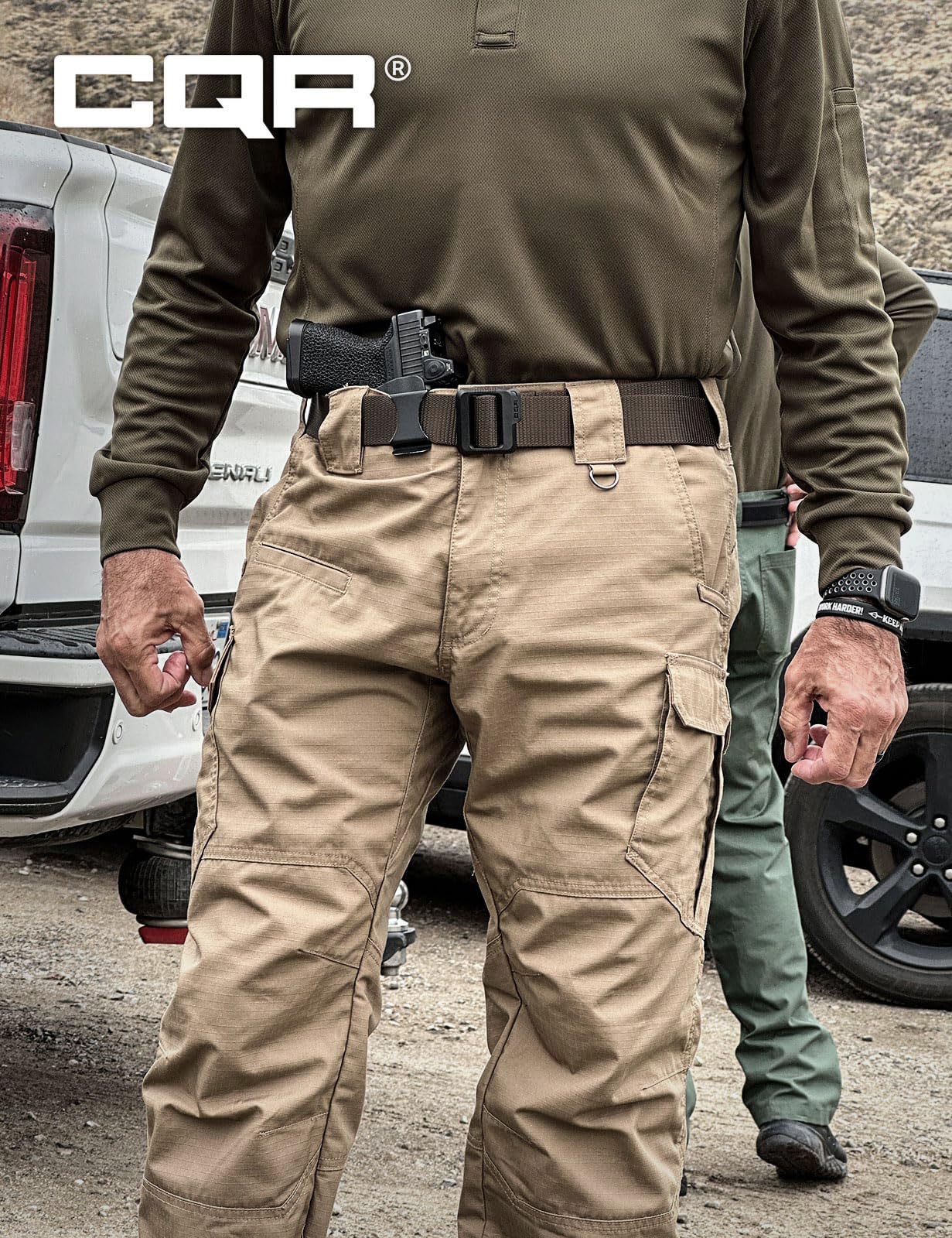 CQR Men's Tactical Pants, Water Resistant Ripstop Cargo Pants, Lightweight EDC Work Hiking Pants, Outdoor Apparel, Raider Mag Pocket Khaki, 46W x 30L