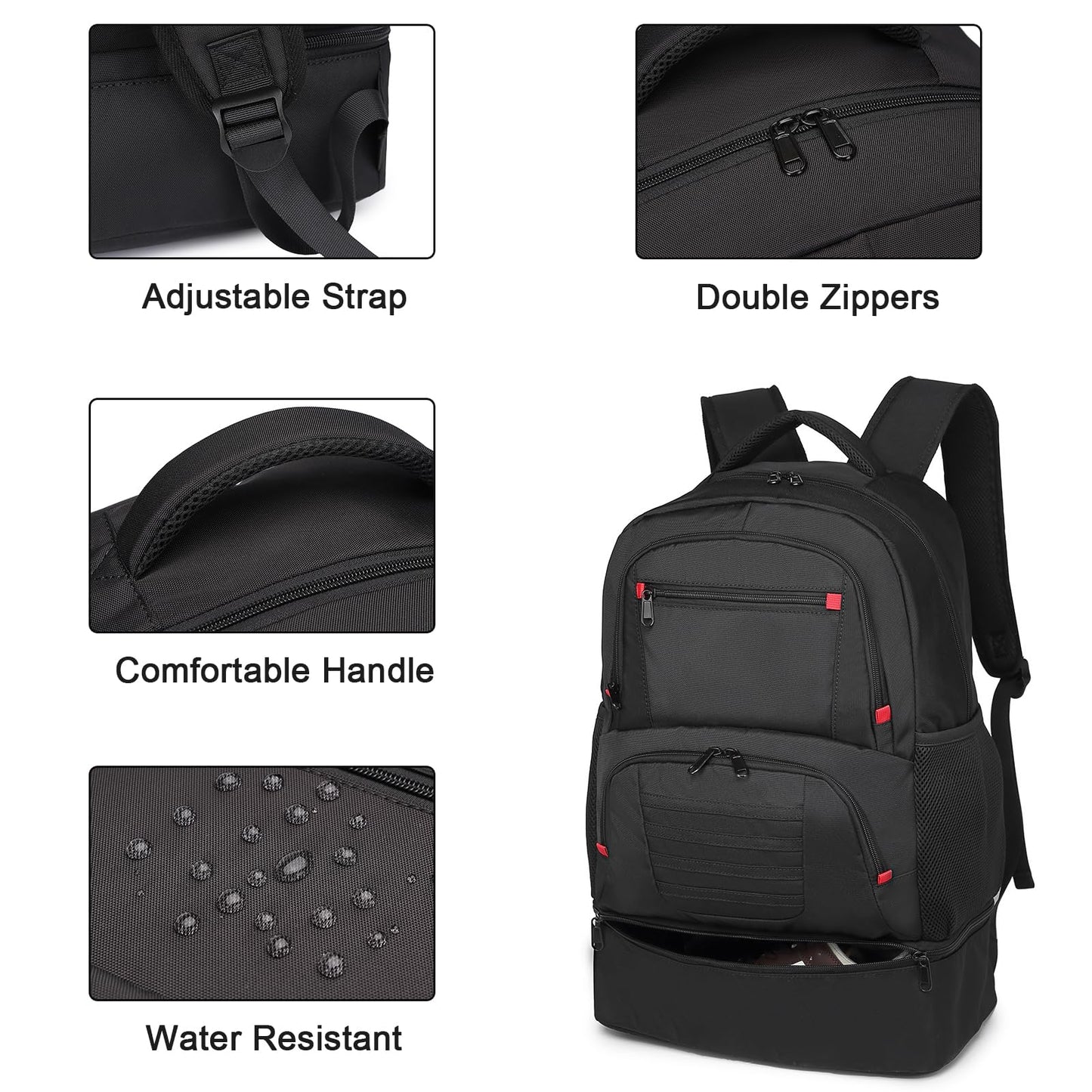 seyfocnia Gym Backpack for Men, Waterproof Sports Backpacks With Shoe Compartment Lightweight Workout Trainning Back Pack Casual Travel Daypack-Black