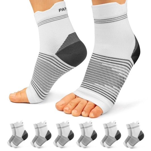 6 Pairs Plantar Fasciitis Socks for Men & Women, Ankle Brace Compression Socks with Arch Support for Achilles Tendonitis, Heel Pain, Swelling & Arthritis Relief, White, Large
