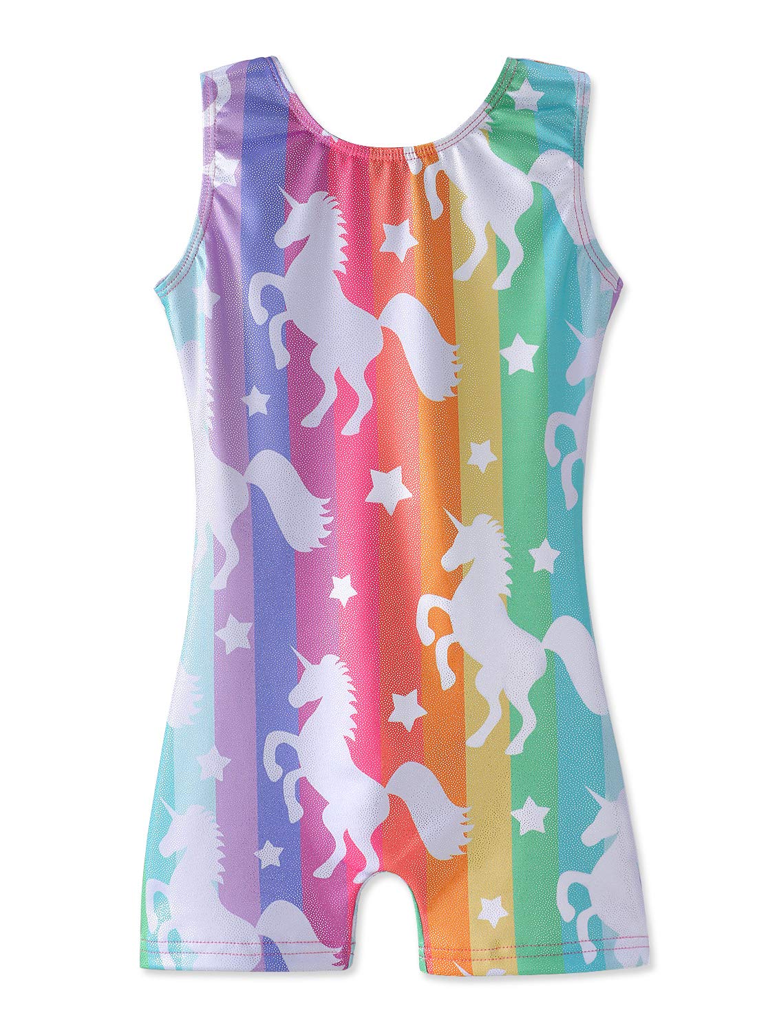 HOZIY Unicorn Leotards for Girls Gymnastics Size 7-8 Years Old Rainbow Stripe Biketard Tumbling Outfits for Kids