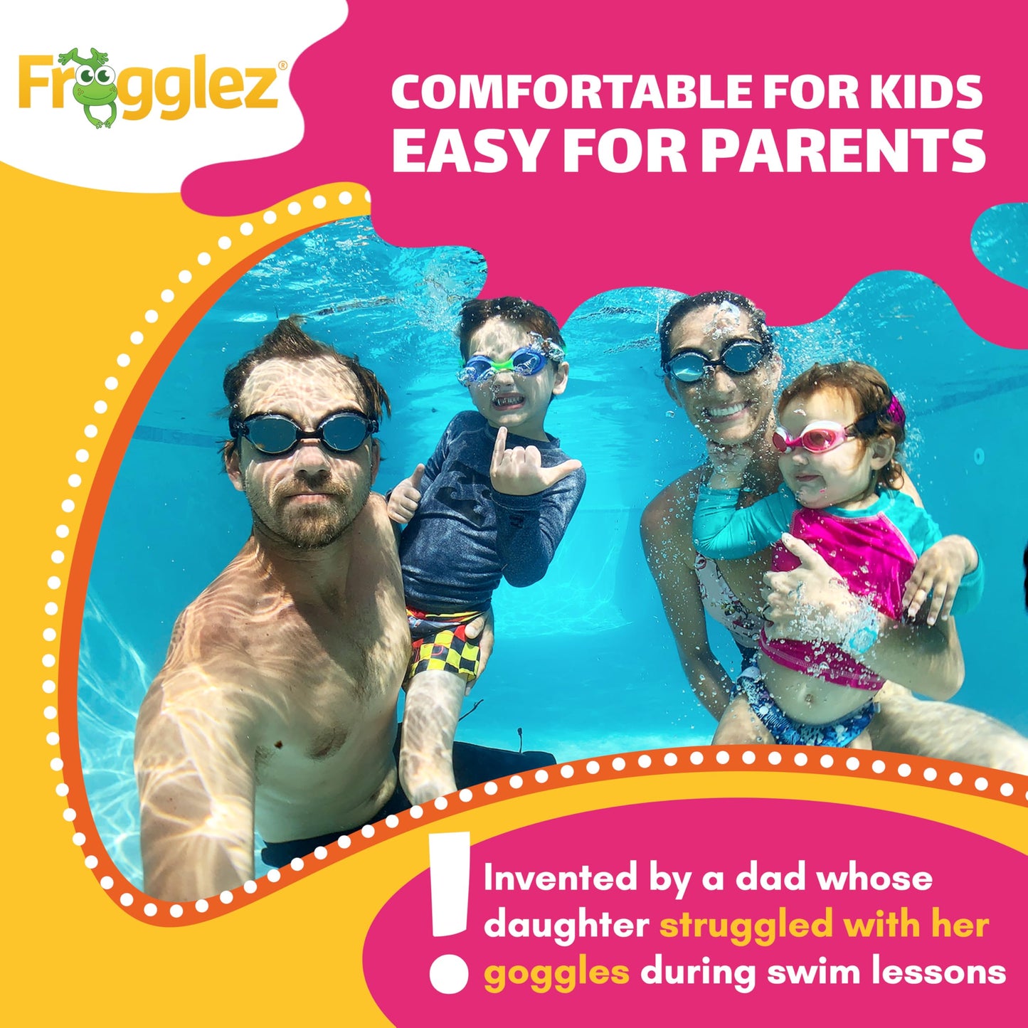 Frogglez Anti-Fog Swimming Goggles for Kids under 10 (Ages 3-10) Recommended by Parents; Premium Pain-Free Strap